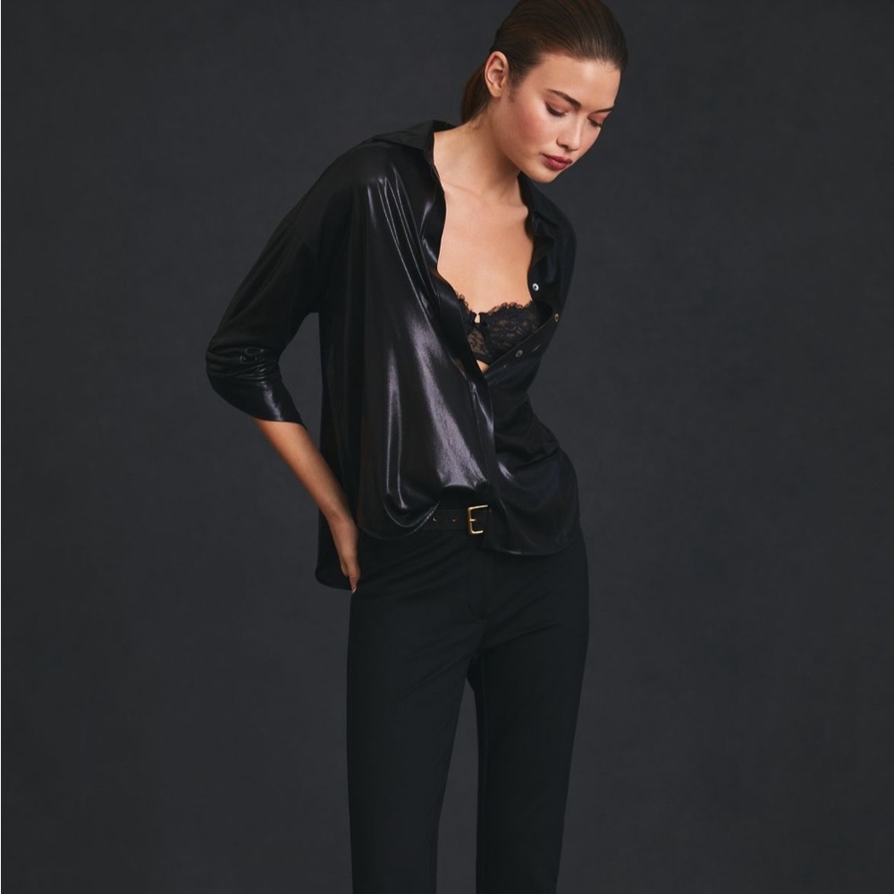 New with tags!! Anthropology satin shiny shirt black